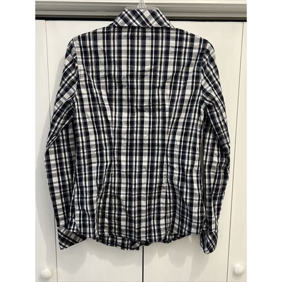 Guess Jeans BLUE/WHITE Checkered Pearl Snap Long Sleeve Shirt Women’s Sz L - Picture 7 of 11